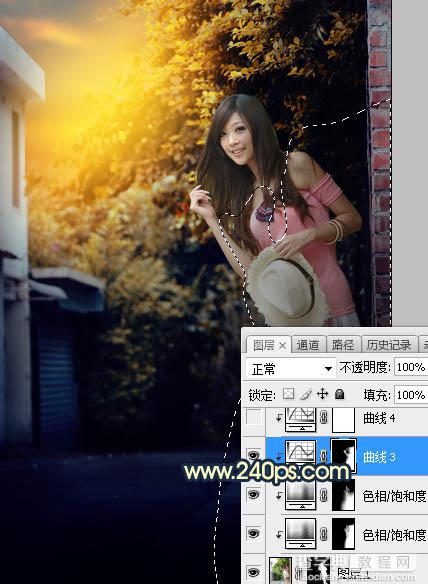 Photoshop调制出阳光晨曦效果路边大树旁美女图片24