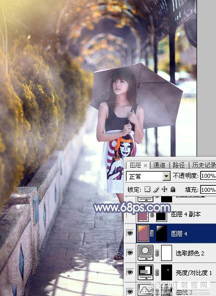 Photoshop为打伞的外景美女调制出梦幻浓厚的秋季橙红色31
