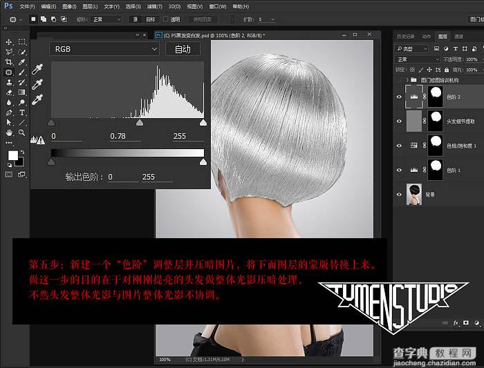 Photoshop利用色相饱和度快速把黑发变成高质感白发7