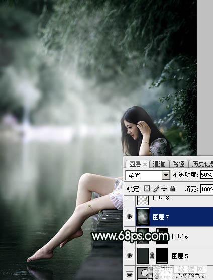 Photoshop调制出柔美的古典暗绿色水景人物图片37