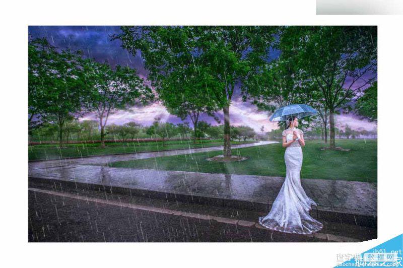 Photoshop给外景婚纱照片添加逼真的雨景效果1