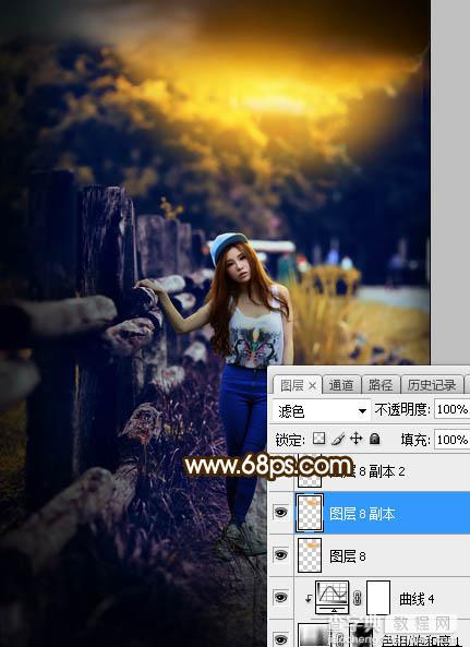 Photoshop调制出高对比暗调霞光木篱边的人物图片47