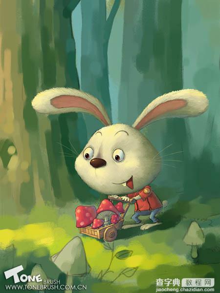 photoshop 鼠绘卡通在森林里采蘑菇的小兔子16