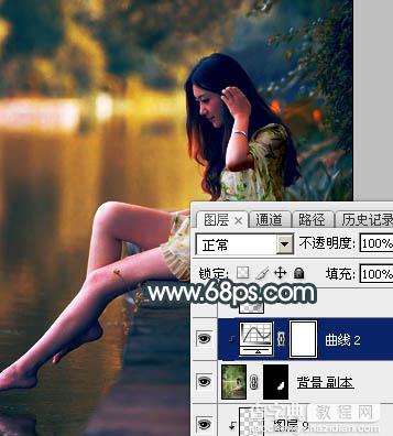 Photoshop将水景人物图片打造高对比的暗调黄褐色效果29