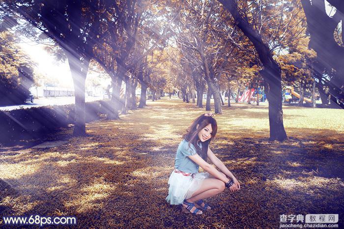 Photoshop将树荫下的美女调制出秋季阳光色效果2