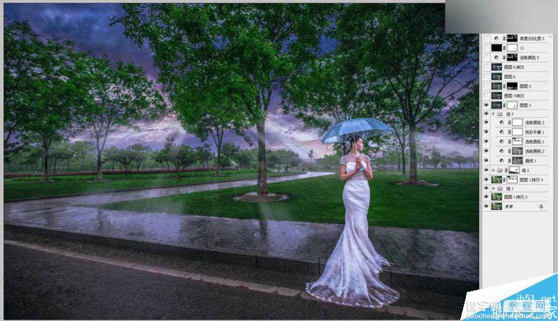 Photoshop给外景婚纱照片添加逼真的雨景效果9