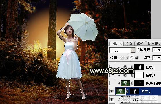 Photoshop调制出较暗的晨曦阳光色树林人物图片29