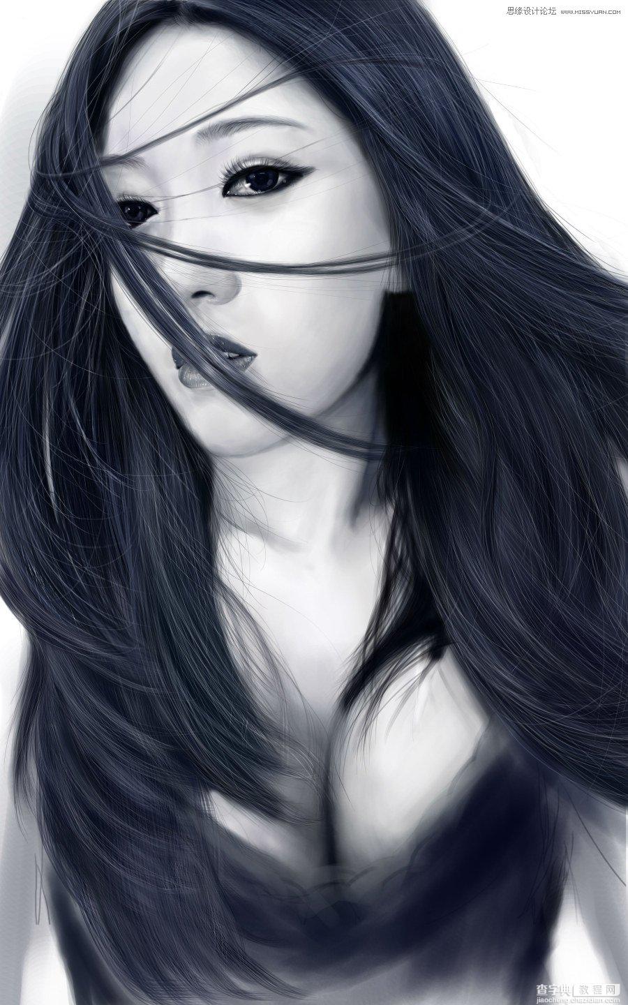 Photoshop鼠绘美丽的黑白CG少女教程24