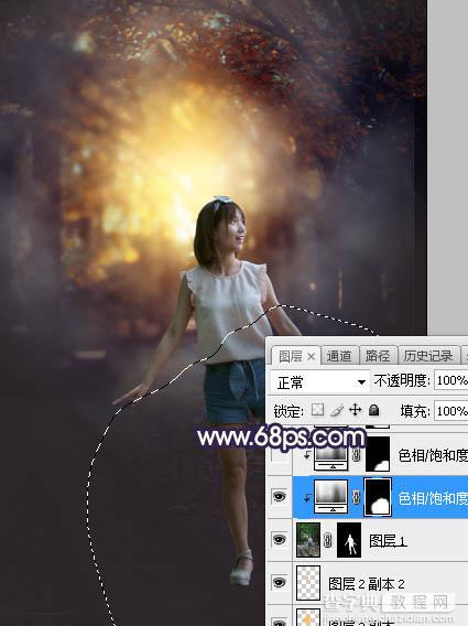 Photoshop将树林人物图片打造出唯美的秋季金色透光效果26