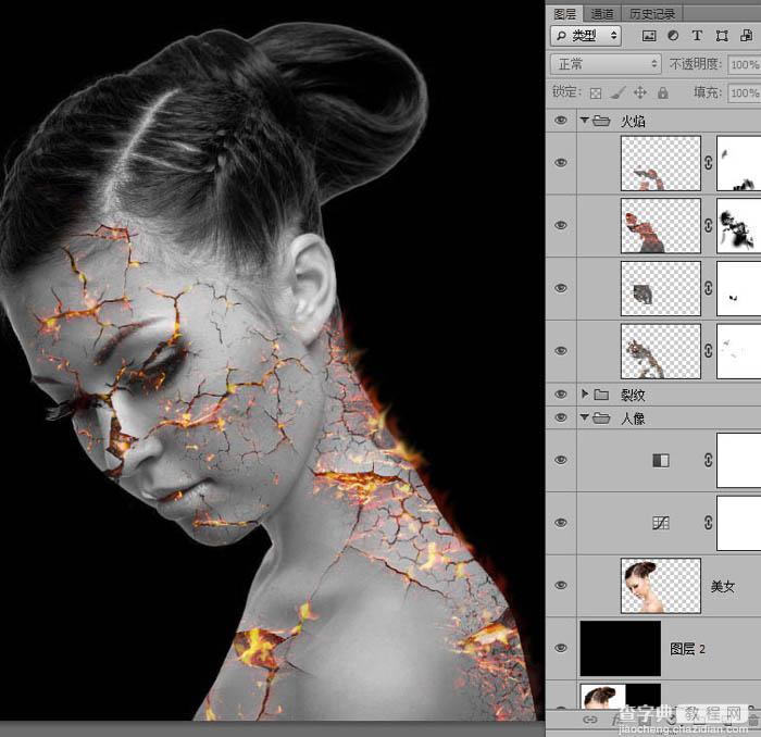 Photoshop为美女加上超酷的火焰碎片效果33