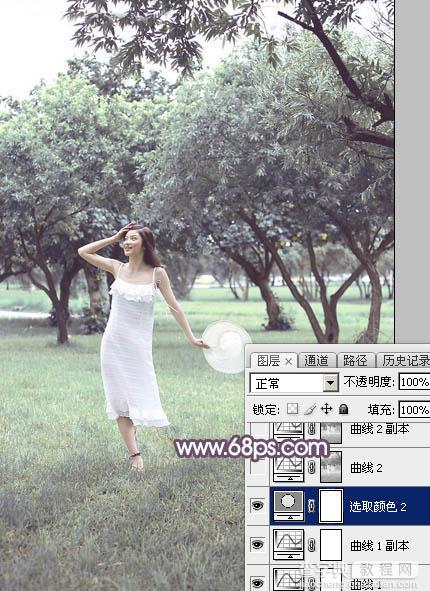 Photoshop将树林人物图片打造出唯美的淡调紫红色特效14