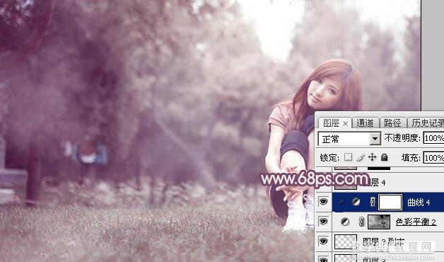 Photoshop为草地美女图片打造唯美的中性紫红色31