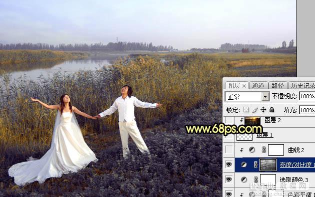 Photoshop将芦苇边的情侣加上唯美的晨曦24