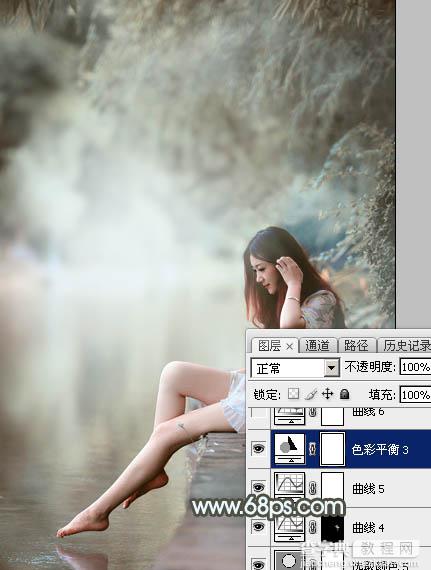 Photoshop给树荫下的美女加上唯美的中性淡蓝色40