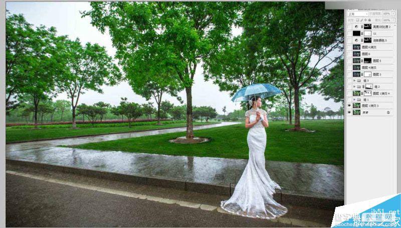 Photoshop给外景婚纱照片添加逼真的雨景效果5