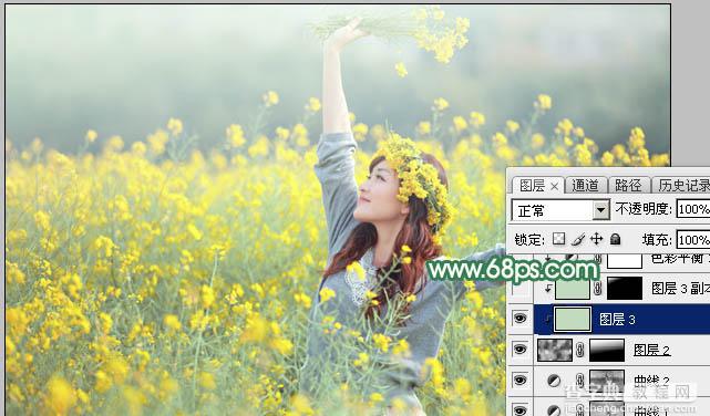Photoshop调出甜美的淡绿色油菜花人物图片教程18