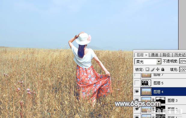Photoshop将草原上的人物调制出清爽的韩系蓝黄色34