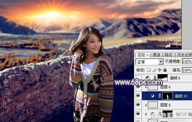 Photoshop将高原山区人物图片调至出灿烂的霞光色43