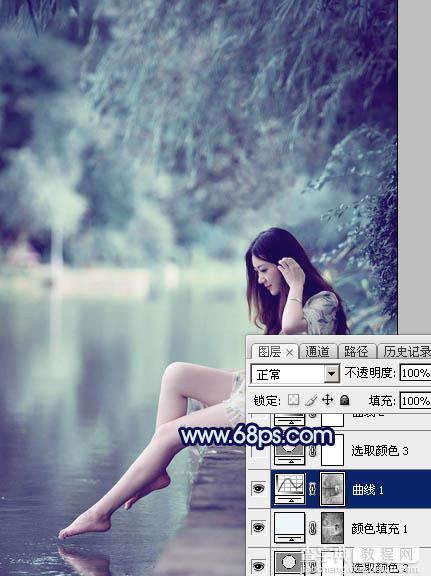 Photoshop为湖景人物图片打造唯美梦幻的青蓝色17