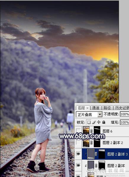 Photoshop调出唯美的暗调霞光色的外景泛白图片24