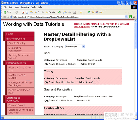 在ASP.NET 2.0中操作数据之三十三：基于DataList和Repeater使用DropDownList过滤的主/从报表9