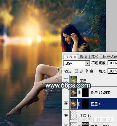 Photoshop将水景人物图片打造高对比的暗调黄褐色效果51