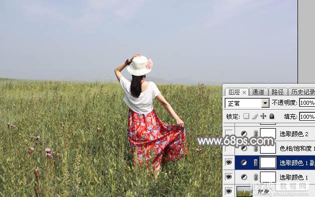Photoshop将草原上的人物调制出清爽的韩系蓝黄色6