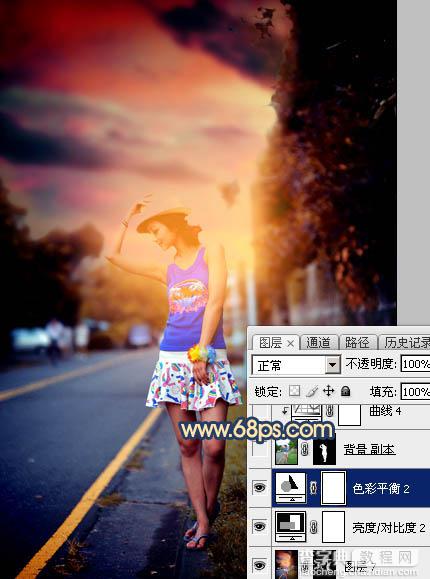 Photoshop调出昏暗的霞光公路上的美女图片41