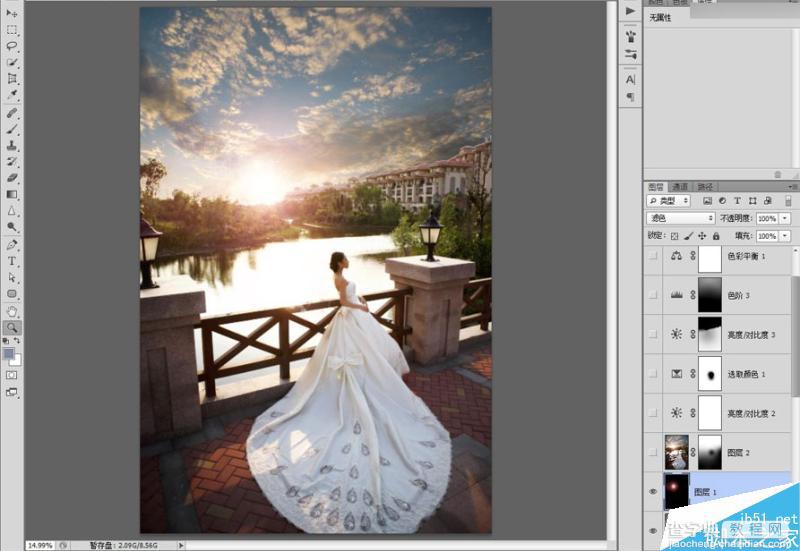 Photoshop给婚纱外景照片调出唯美大气的夕阳景色效果9