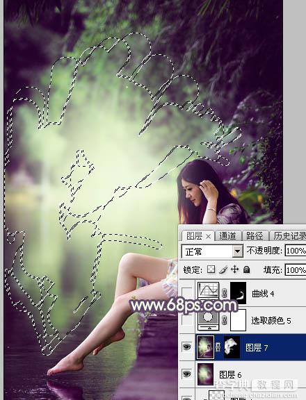 Photoshop使用调色与渲染工具打造出梦幻的绿紫色水景人物图片38