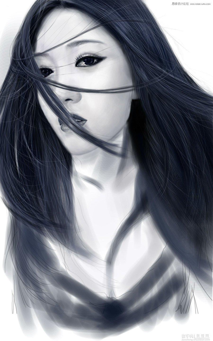 Photoshop鼠绘美丽的黑白CG少女教程21