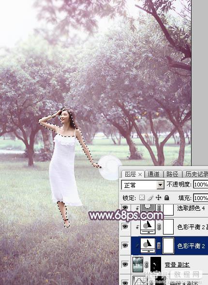 Photoshop将树林人物图片打造出唯美的淡调紫红色特效39