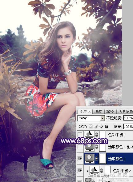 Photoshop为外景美女图片打造唯美的冷色暗调红褐色19