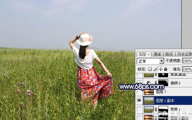 Photoshop将草原人物图片增加大气的霞光效果18