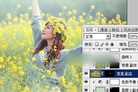 Photoshop调出甜美的淡绿色油菜花人物图片教程24