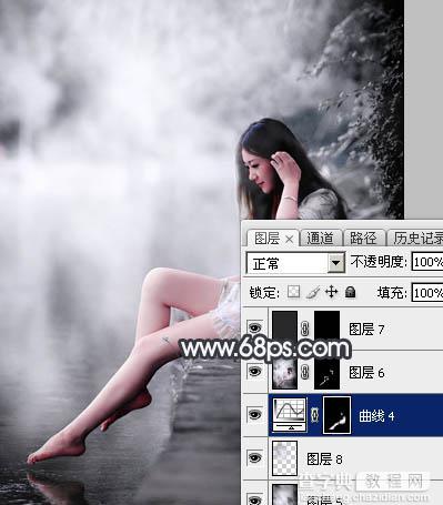 Photoshop使用图层样式打造唯美的古典淡蓝色树林人物图片27