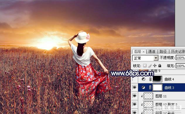 Photoshop将草原人物图片增加大气的霞光效果32