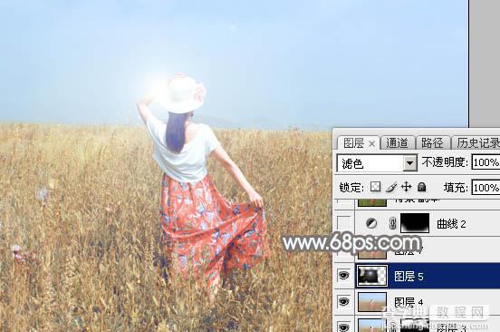 Photoshop将草原上的人物调制出清爽的韩系蓝黄色35