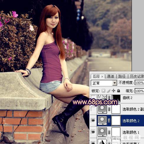 Photoshop为景区美女更换衣服颜色增加昏暗的高对比晨曦色29