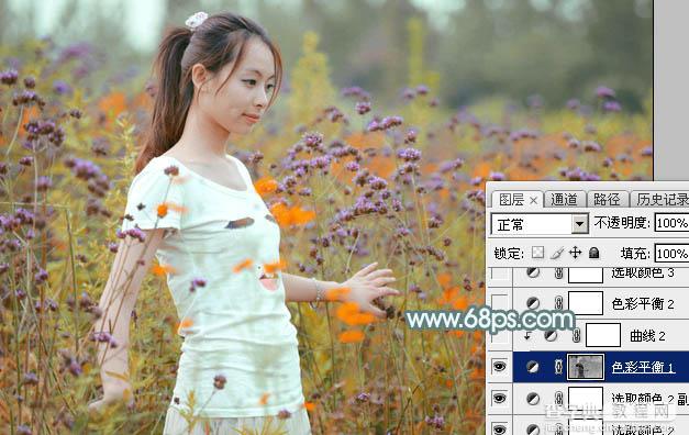 Photoshop将花海中的美女调制出甜美的秋季淡黄色28