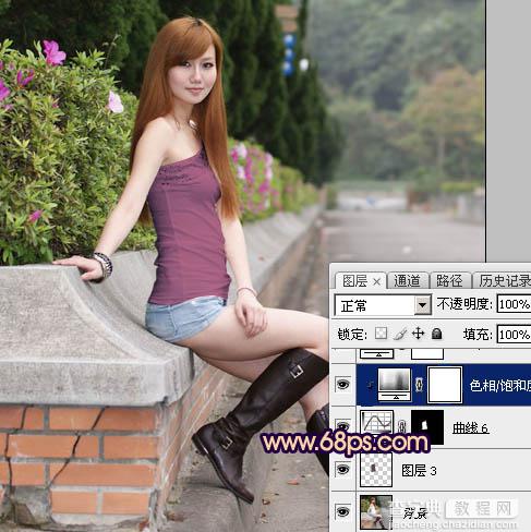 Photoshop为景区美女更换衣服颜色增加昏暗的高对比晨曦色7