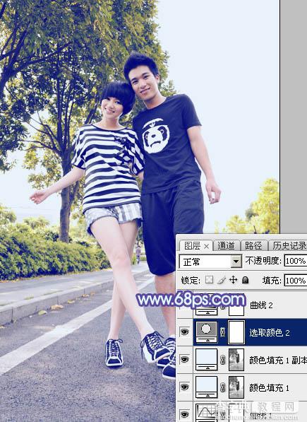 Photoshop为街道情侣图片增加梦幻的蓝色调20