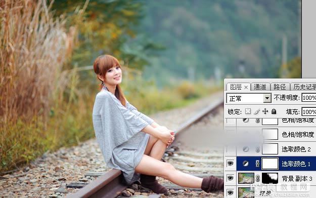 Photoshop为铁轨上的人物加上秋季淡冷色效果教程7