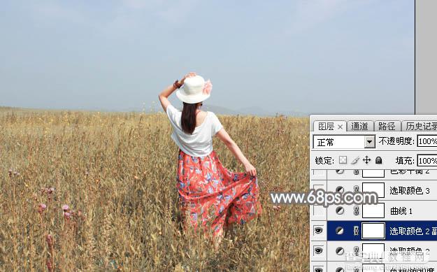 Photoshop将草原上的人物调制出清爽的韩系蓝黄色17