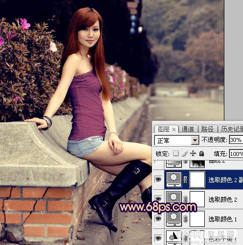 Photoshop为景区美女更换衣服颜色增加昏暗的高对比晨曦色30