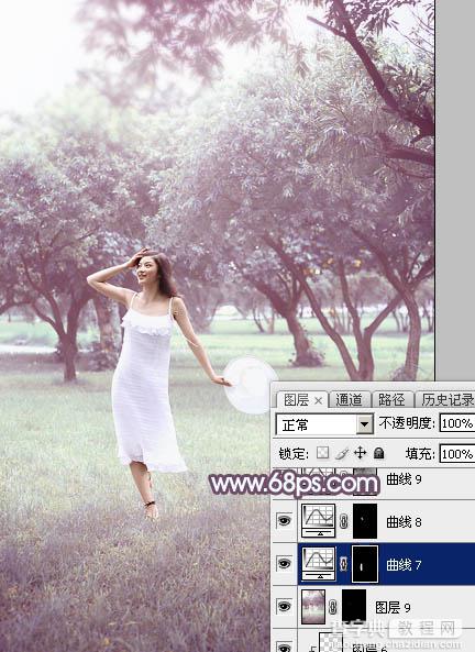 Photoshop将树林人物图片打造出唯美的淡调紫红色特效40