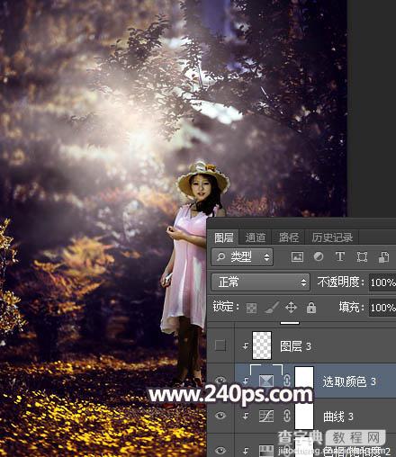 Photoshop调制出唯美的暗红色密林人物图片34