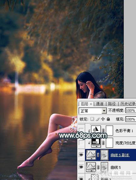 Photoshop将水景人物图片打造高对比的暗调黄褐色效果21