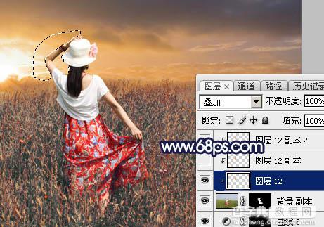 Photoshop将草原人物图片增加大气的霞光效果27
