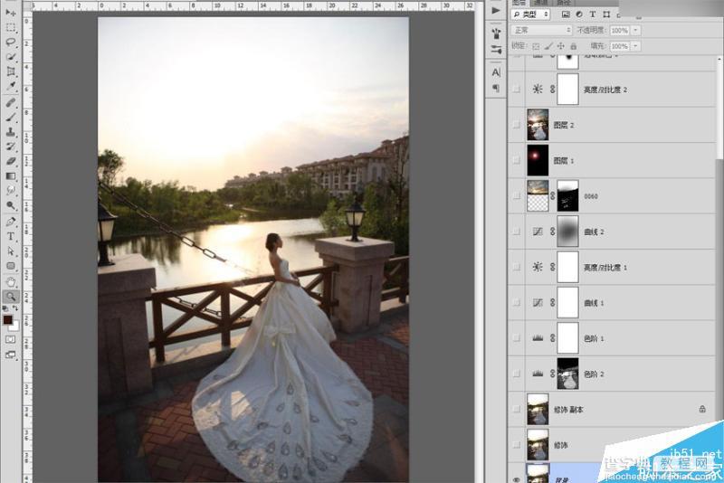 Photoshop给婚纱外景照片调出唯美大气的夕阳景色效果3